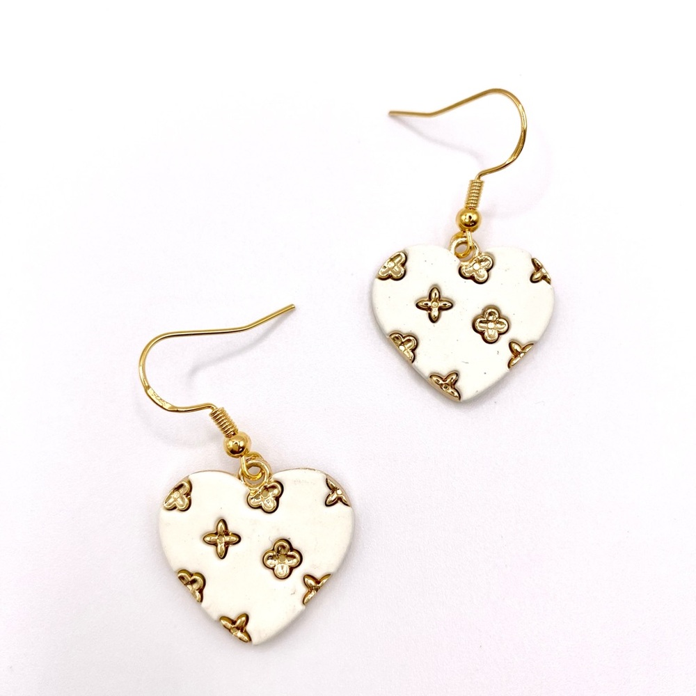 Elegant Gold and White Soft Touch Heart Earrings